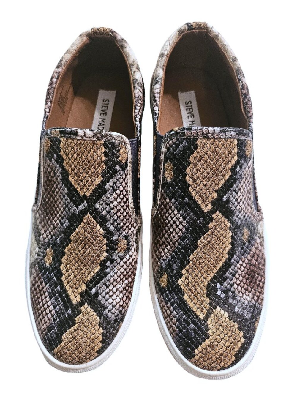 STEVE MADDEN Taupe/Black Vegan Leather Snakeskin Amplify Sneakers Size 8.5